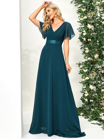 EVER-PRETTY Ruched Bodice Ribbon Waist Chiffon Bridesmaid Dress