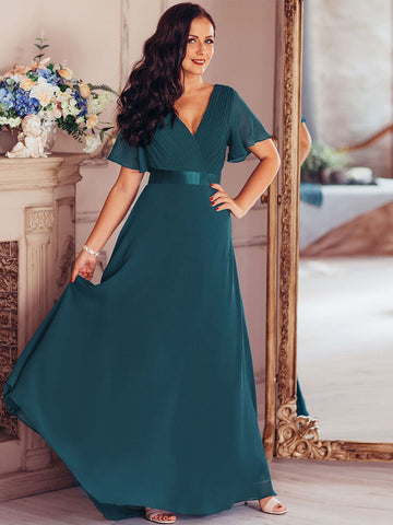 EVER-PRETTY Ruched Bodice Ribbon Waist Chiffon Bridesmaid Dress