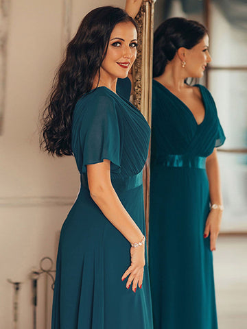 EVER-PRETTY Ruched Bodice Ribbon Waist Chiffon Bridesmaid Dress