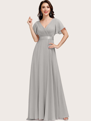 EVER-PRETTY Ruched Bodice Ribbon Waist Chiffon Prom Dress