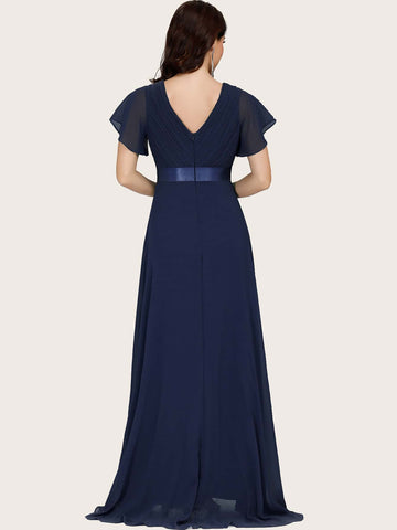 EVER-PRETTY Ruched Bodice Ribbon Waist Chiffon Prom Dress