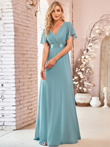 EVER-PRETTY Ruched Bodice Ribbon Waist Chiffon Prom Dress