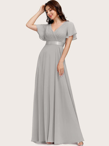 EVER-PRETTY Ruched Bodice Ribbon Waist Chiffon Prom Dress