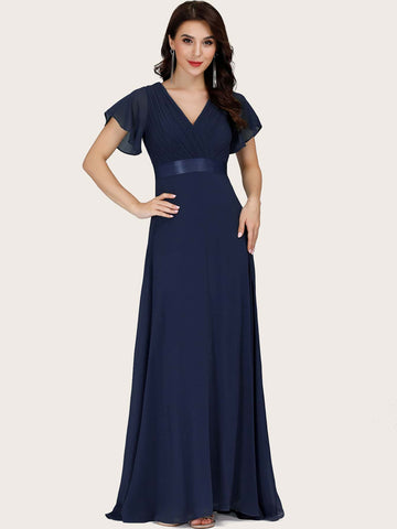 EVER-PRETTY Ruched Bodice Ribbon Waist Chiffon Prom Dress