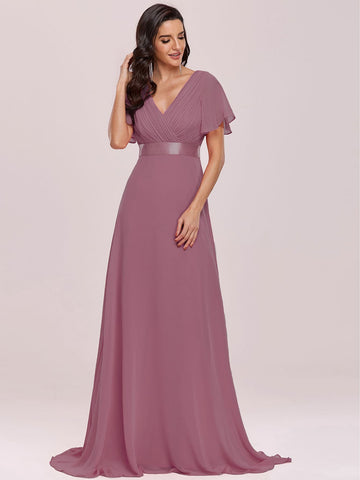 EVER-PRETTY Ruched Bodice Ribbon Waist Chiffon Prom Dress