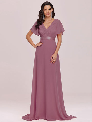 EVER-PRETTY Ruched Bodice Ribbon Waist Chiffon Prom Dress