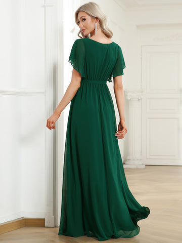 EVER-PRETTY Ruched Split Sleeve Chiffon Bridesmaid Dress