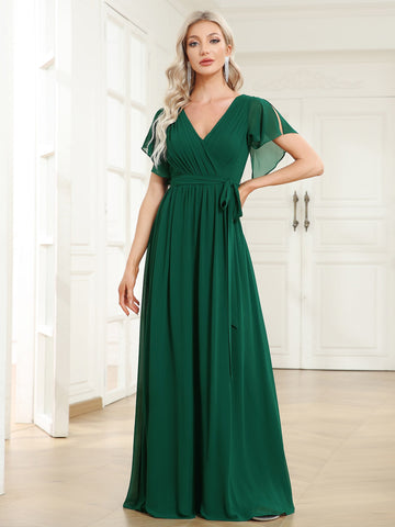 EVER-PRETTY Ruched Split Sleeve Chiffon Bridesmaid Dress