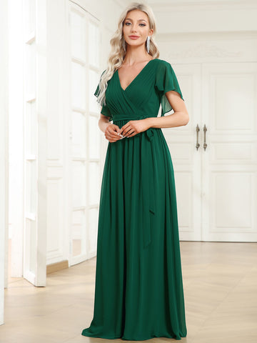 EVER-PRETTY Ruched Split Sleeve Chiffon Bridesmaid Dress