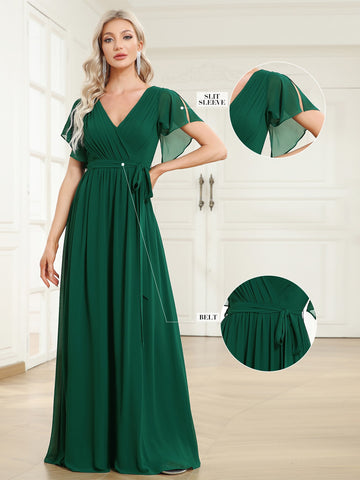 EVER-PRETTY Ruched Split Sleeve Chiffon Bridesmaid Dress