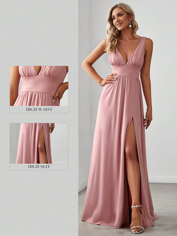 EVER-PRETTY Ruched Split Thigh Chiffon Formal Dress