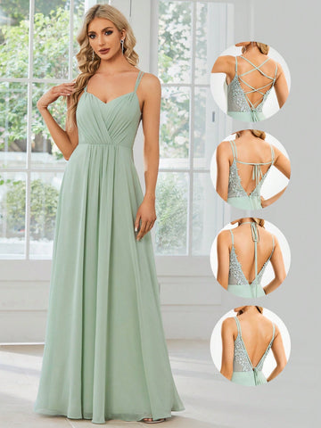 EVER-PRETTY Ruched Tie Backless Chiffon Bridesmaid Dress
