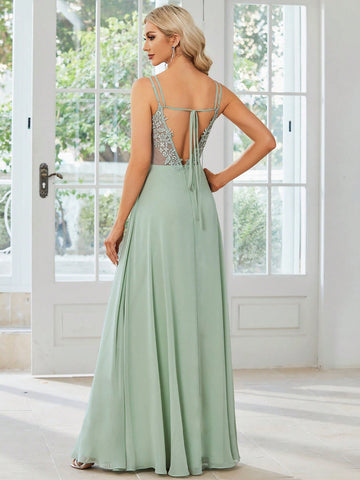 EVER-PRETTY Ruched Tie Backless Chiffon Bridesmaid Dress