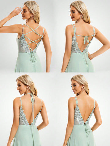 EVER-PRETTY Ruched Tie Backless Chiffon Bridesmaid Dress