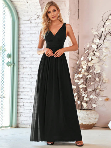 EVER-PRETTY Ruched Waist Maxi Chiffon Formal Dress