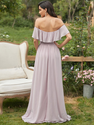 EVER-PRETTY Ruffle Off Shoulder Split Bridesmaid Dress