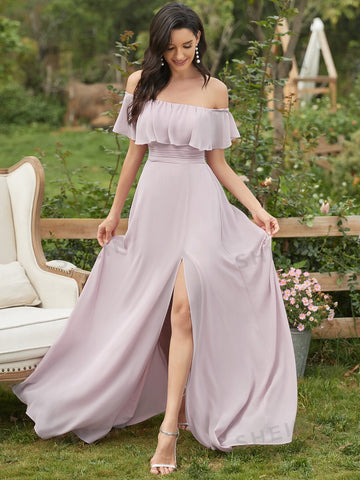 EVER-PRETTY Ruffle Off Shoulder Split Bridesmaid Dress