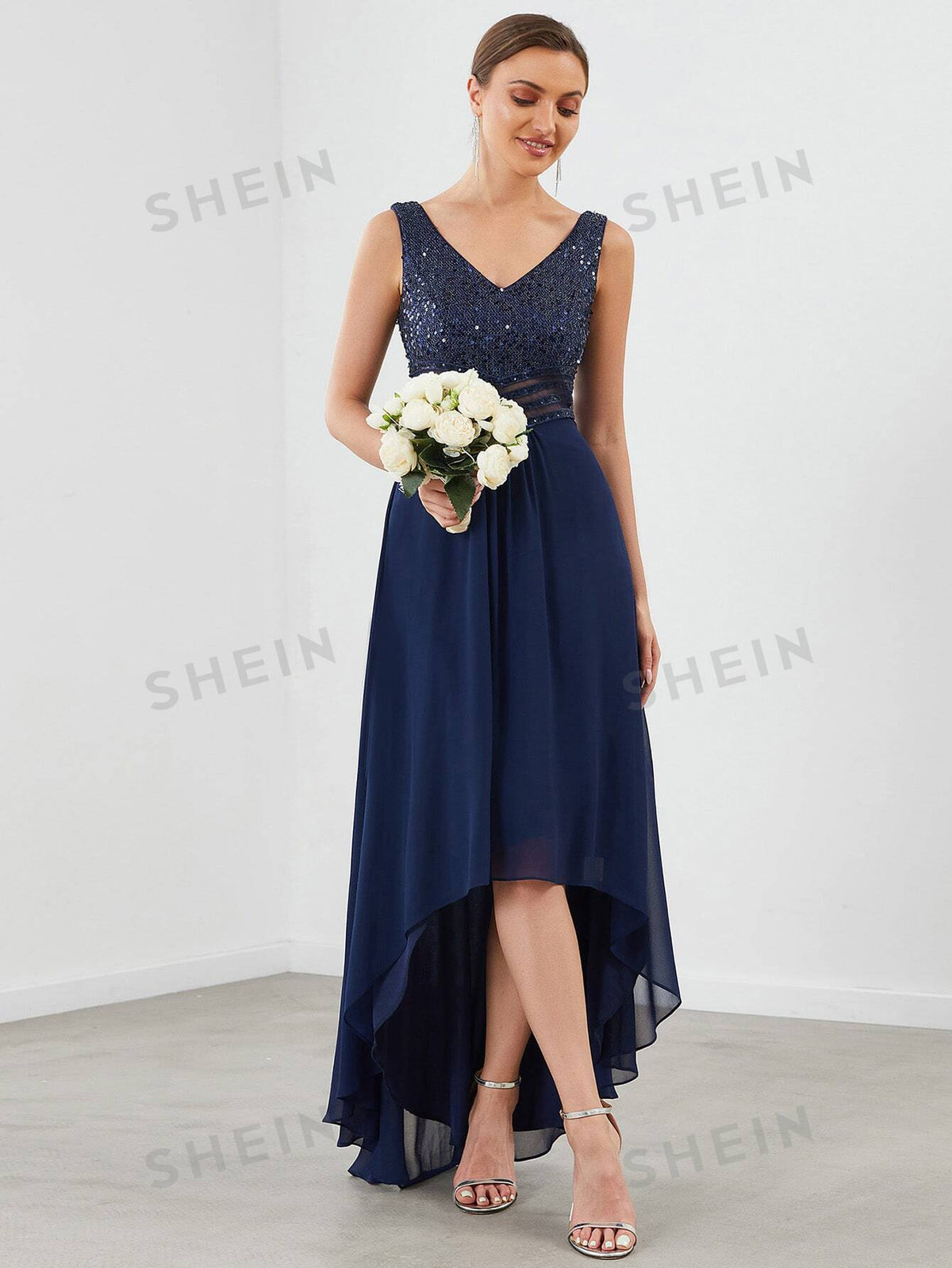 EVER-PRETTY Sequin Bodice High Low Hem Chiffon Prom Dress