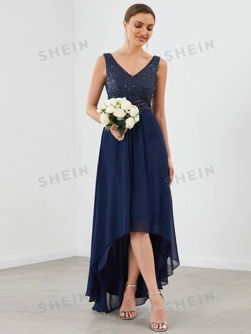 EVER-PRETTY Sequin Bodice High Low Hem Chiffon Prom Dress