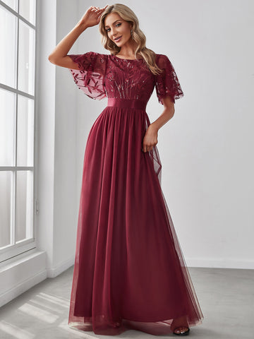 EVER-PRETTY Sequin Butterfly Sleeve Mesh Prom Bridesmaid Dress