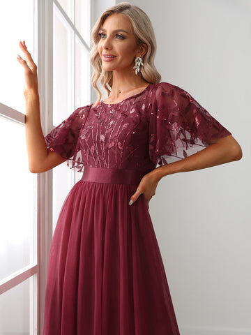 EVER-PRETTY Sequin Butterfly Sleeve Mesh Prom Bridesmaid Dress