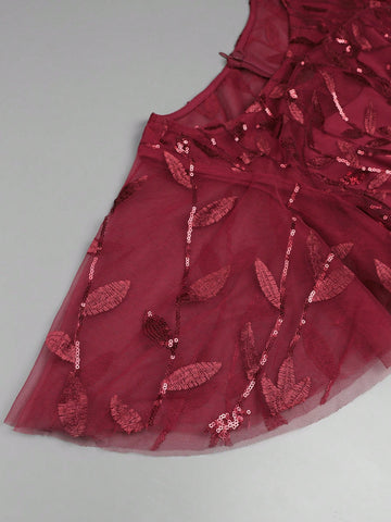 EVER-PRETTY Sequin Butterfly Sleeve Mesh Prom Bridesmaid Dress