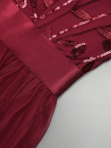 EVER-PRETTY Sequin Butterfly Sleeve Mesh Prom Bridesmaid Dress