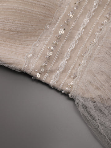 EVER-PRETTY Sequin Decor Pearls Beaded Mesh Wedding Dress