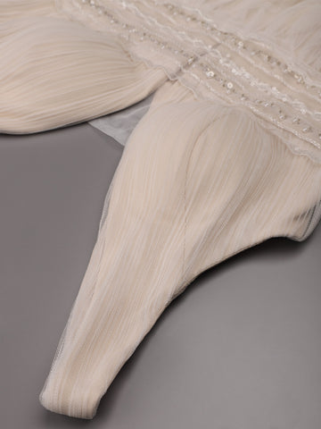 EVER-PRETTY Sequin Decor Pearls Beaded Mesh Wedding Dress