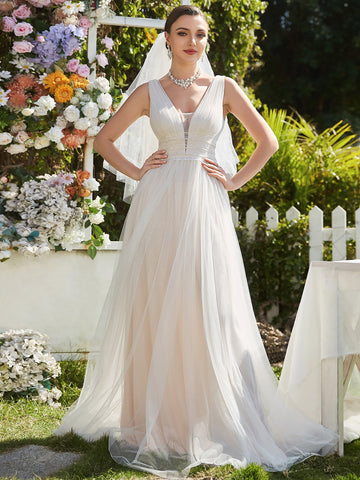 EVER-PRETTY Sequin Decor Pearls Beaded Mesh Wedding Dress