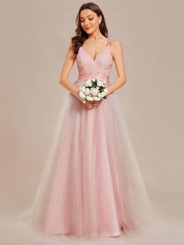 EVER-PRETTY Sequin Insert Mesh Wedding Dress
