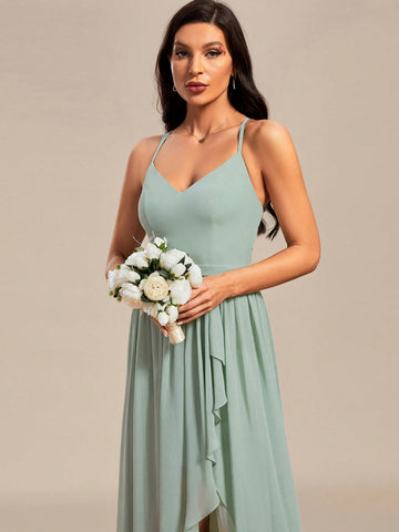 EVER-PRETTY Sexy A-Line Bridesmaid Dress With High-Low Hem And Spaghetti Straps