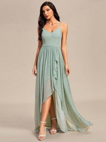 EVER-PRETTY Sexy A-Line Bridesmaid Dress With High-Low Hem And Spaghetti Straps
