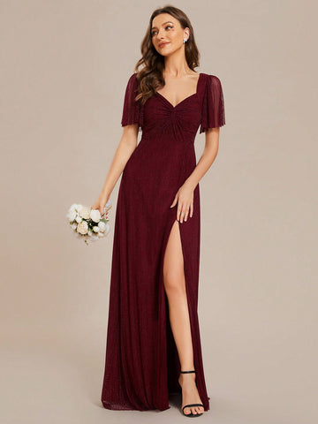 EVER-PRETTY Sexy Backless Dress With Spaghetti Straps, Ruffle Sleeves And Side Split For Bridesmaid