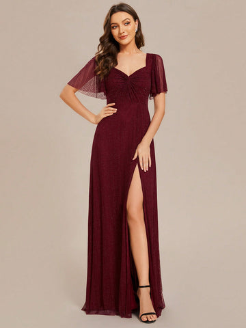 EVER-PRETTY Sexy Backless Dress With Spaghetti Straps, Ruffle Sleeves And Side Split For Bridesmaid