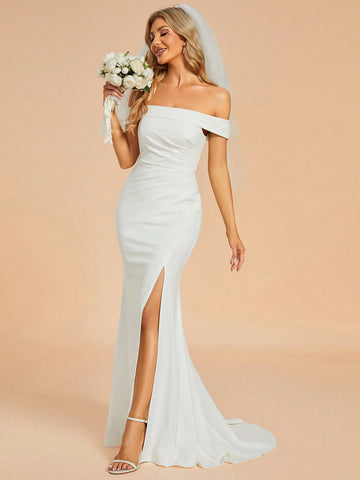 EVER-PRETTY Sexy Off Shoulder High Slit Fish Tail Wedding Dress