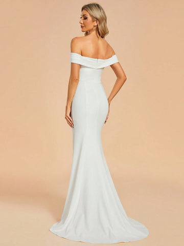 EVER-PRETTY Sexy Off Shoulder High Slit Fish Tail Wedding Dress