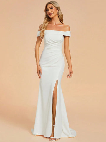 EVER-PRETTY Sexy Off Shoulder High Slit Fish Tail Wedding Dress