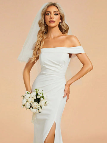 EVER-PRETTY Sexy Off Shoulder High Slit Fish Tail Wedding Dress