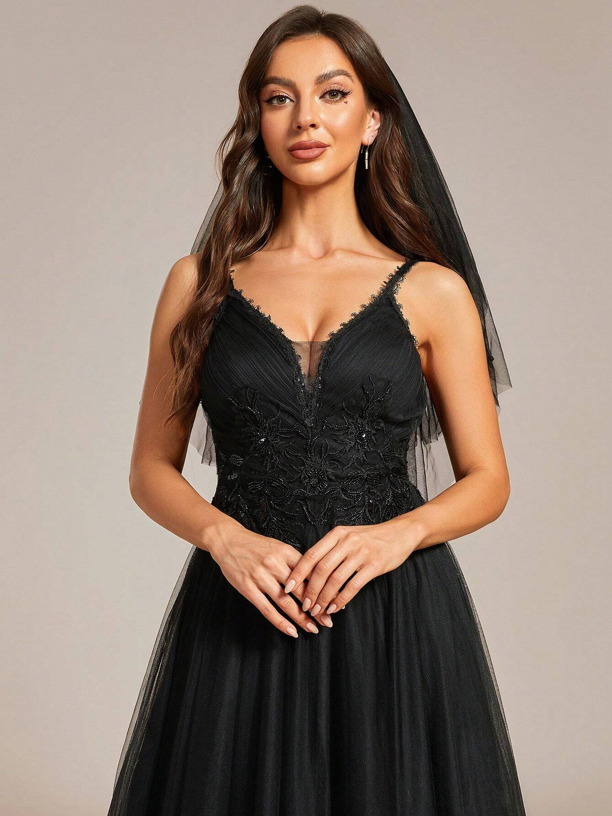 EVER-PRETTY Sexy V-Neck Spaghetti Strap Fairy Wedding Dress
