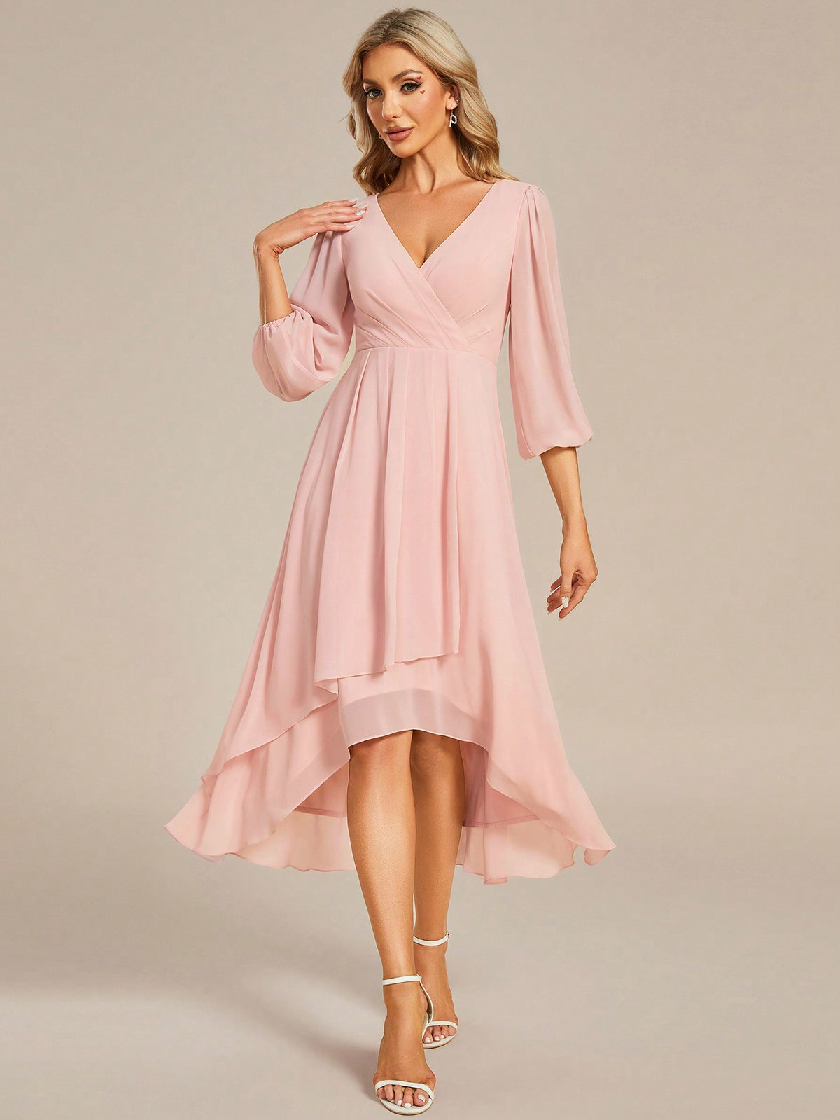 EVER-PRETTY Solid Color Asymmetric Hem Bridesmaid Dress