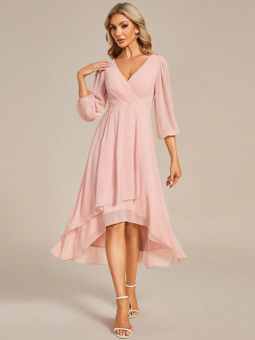 EVER-PRETTY Solid Color Asymmetric Hem Bridesmaid Dress