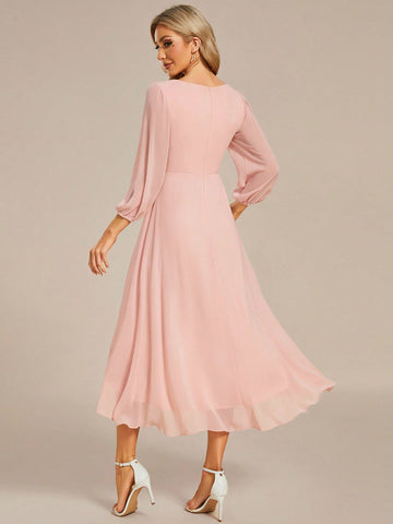 EVER-PRETTY Solid Color Asymmetric Hem Bridesmaid Dress