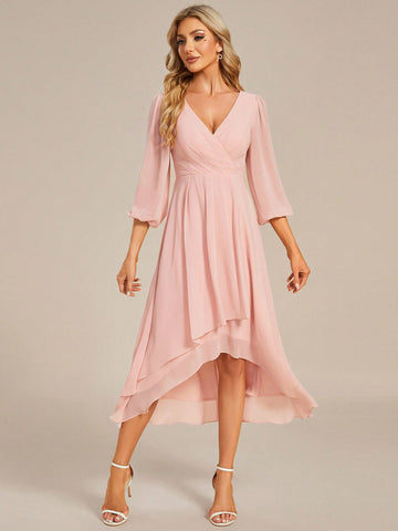EVER-PRETTY Solid Color Asymmetric Hem Bridesmaid Dress