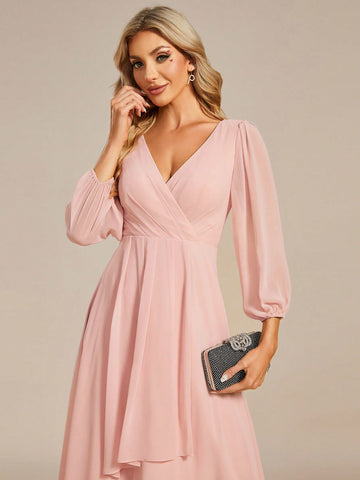 EVER-PRETTY Solid Color Asymmetric Hem Bridesmaid Dress