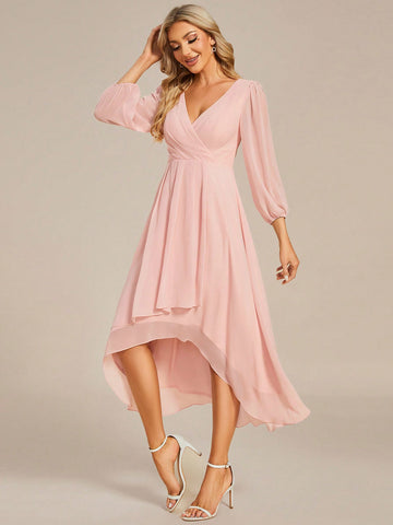 EVER-PRETTY Solid Color Asymmetric Hem Bridesmaid Dress