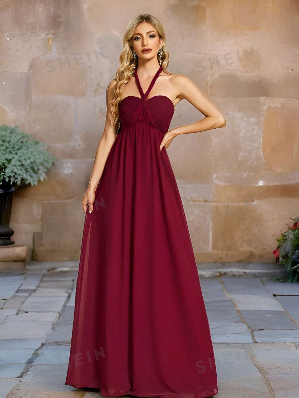 EVER-PRETTY Solid Ruched Chiffon Bridesmaid Dress