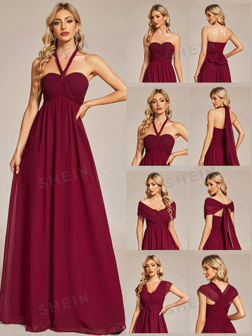 EVER-PRETTY Solid Ruched Chiffon Bridesmaid Dress