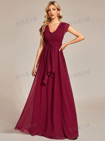EVER-PRETTY Solid Ruched Chiffon Bridesmaid Dress