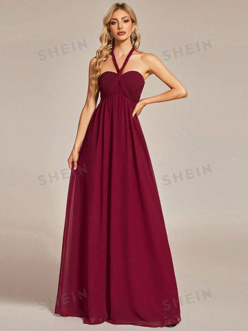 EVER-PRETTY Solid Ruched Chiffon Bridesmaid Dress